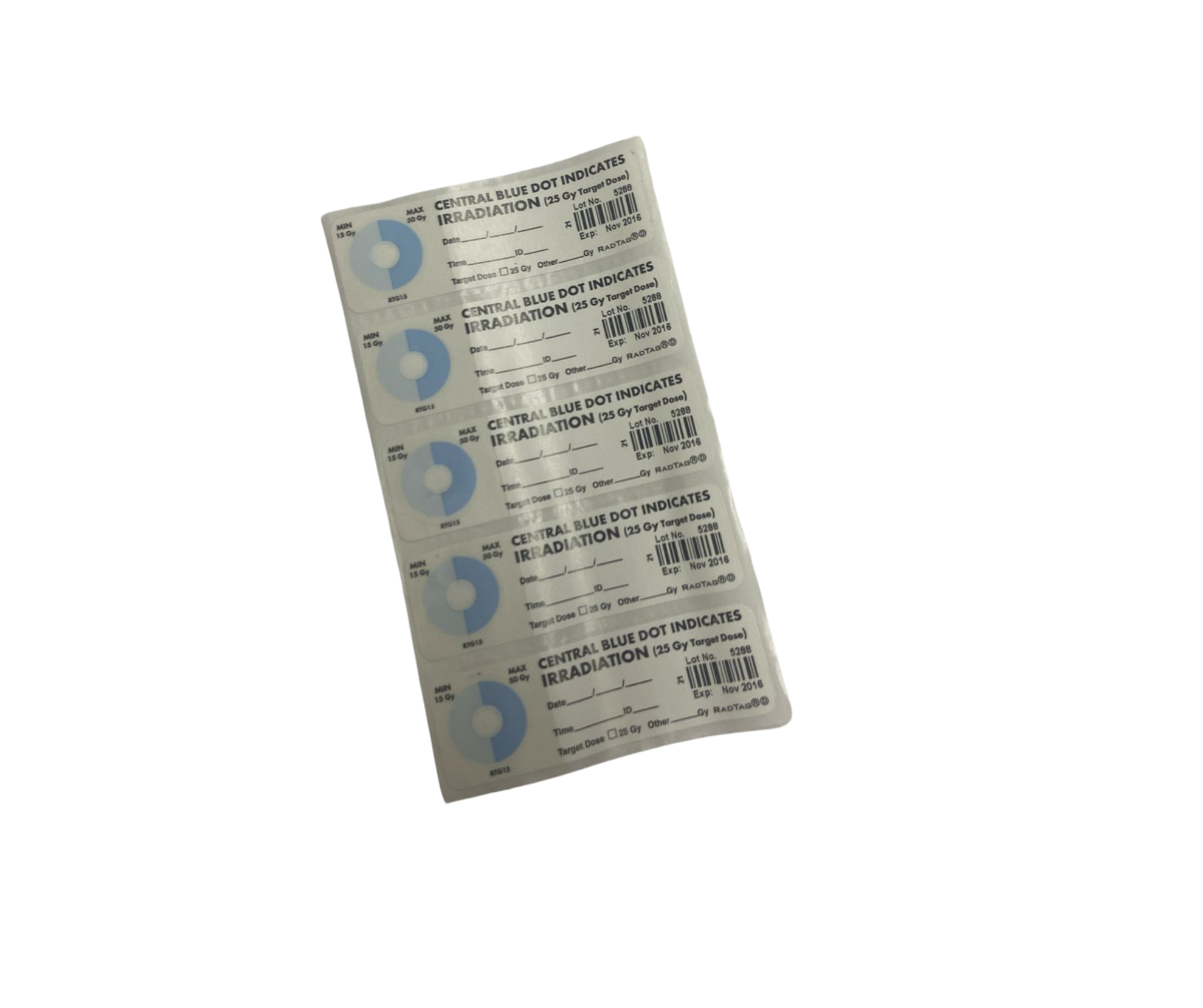 Etiqueta Rad-Tag para irradiación de hemocomponentes y control de plagas