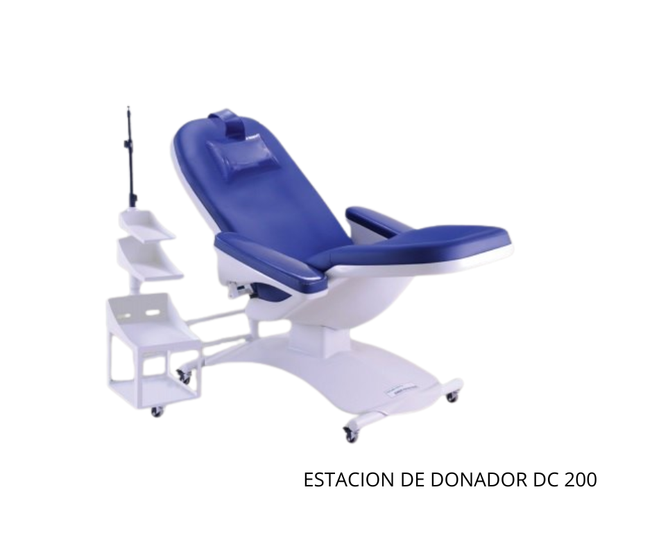 Estación de donación de sangre ergonómica y segura con bandejas ajustables