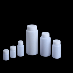 Botella de boca ancha HDPE de laboratorio, resistente para almacenar líquidos y sólidos, disponible en volúmenes de 20 a 1000 ml.