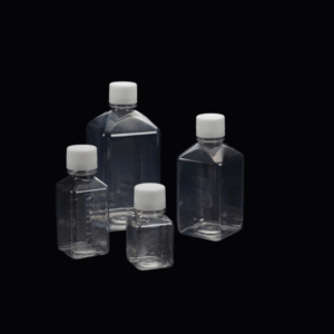 Botella para medios SPL de plástico resistente, esterilizada, disponible en varios tamaños para almacenamiento de reactivos y cultivos celulares.